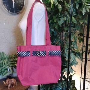 Chic Pink Tote with Polka Dot Bow